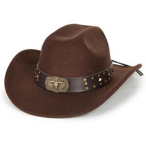 Men Classic Roll Up Fedora Hat with Buckle Belt Brown3